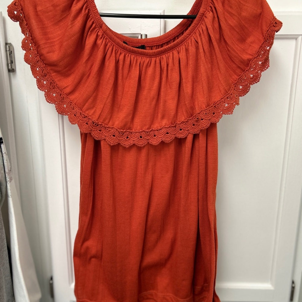 Women's Orange Lace Trim Top